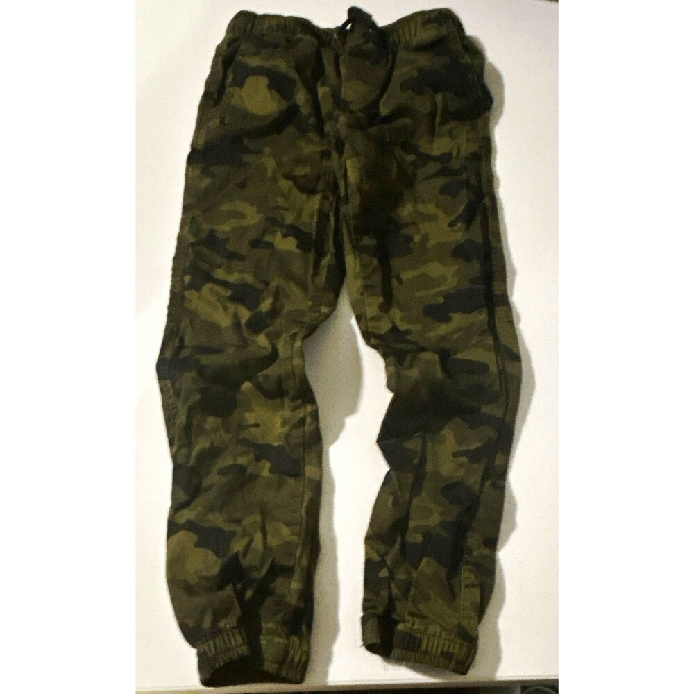 Lazer Boys Cotton Jogger Pants Green/Black Camo Drawstring Elastic Waist Pockets